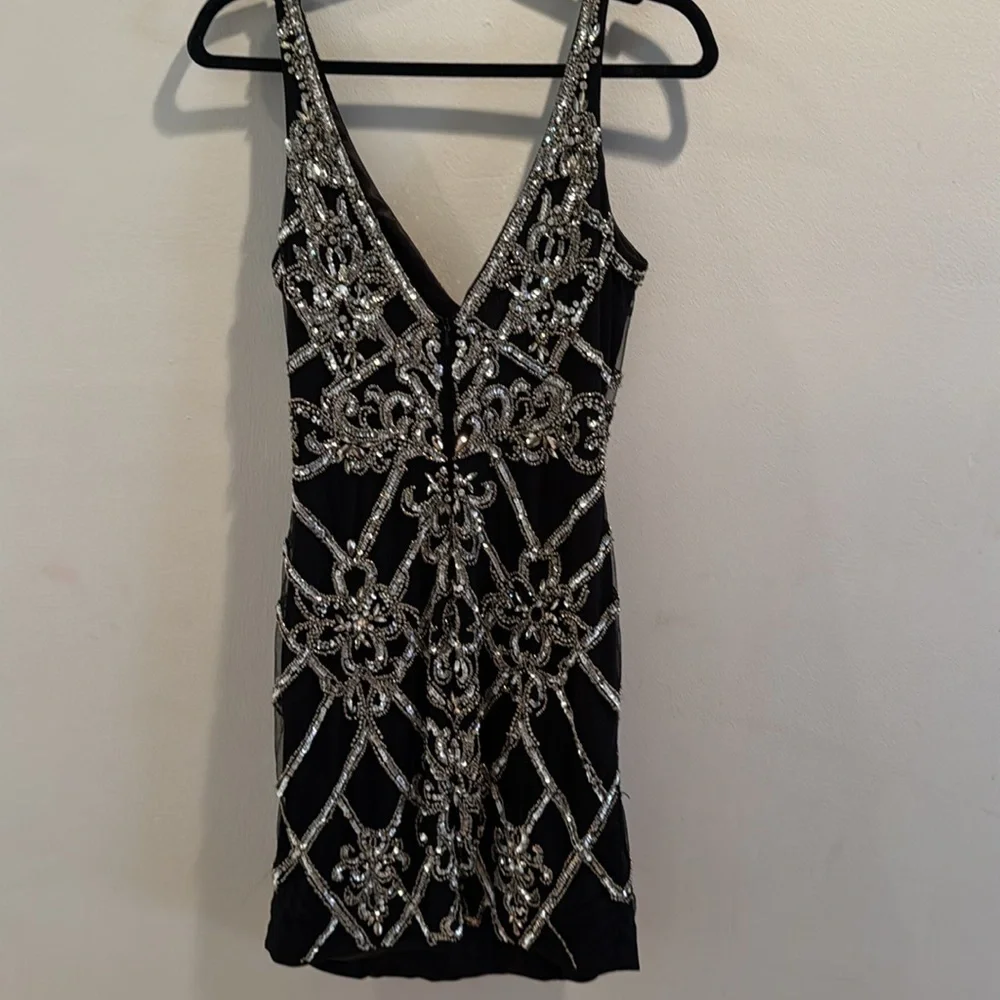 Jovani Black and Silver Embellished Sequin and Beaded Cocktail Dress 6